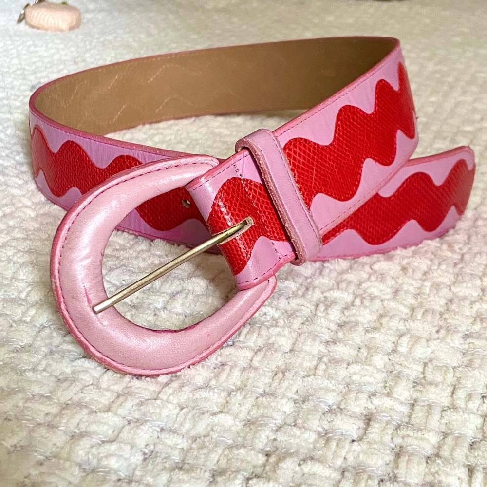 Vintage Pink and Red Leather Belt - Picture 1 of 6